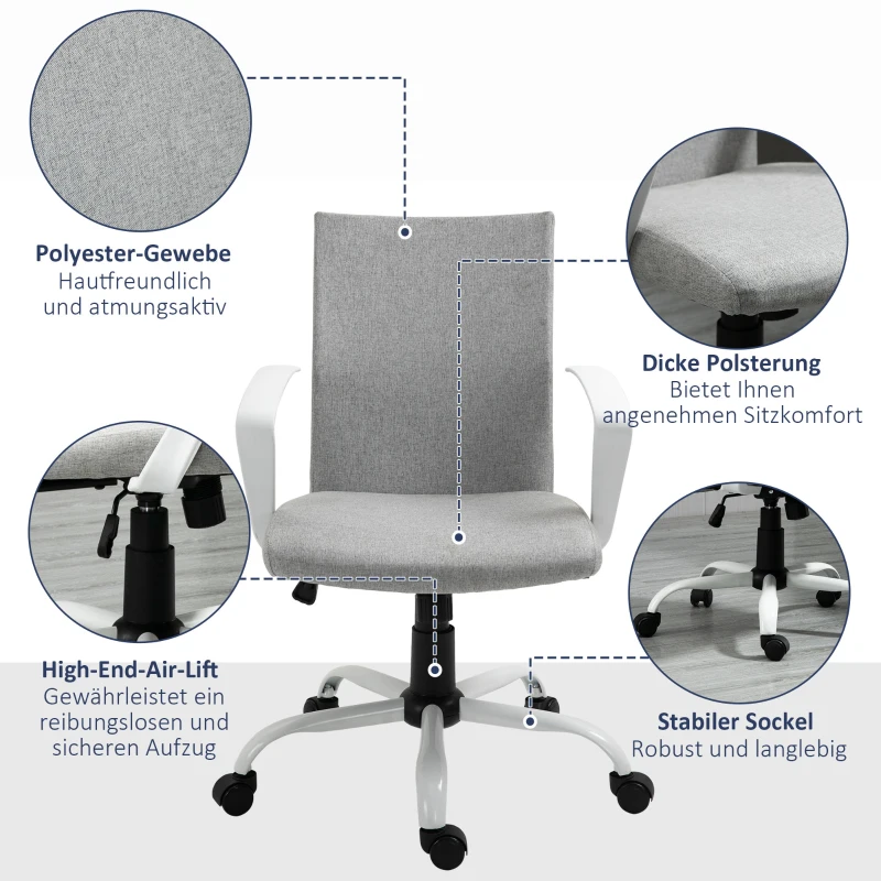 Vinsetto bureaustoel kantoorstoel mesh rugleuning met kantelfunctie hoofdsteun stoel thuiskantoor in hoogte verstelbaar ergonomisch 360° zwenkwielen schuimstof nylon grijs 61 x 61 x 89-99 cm