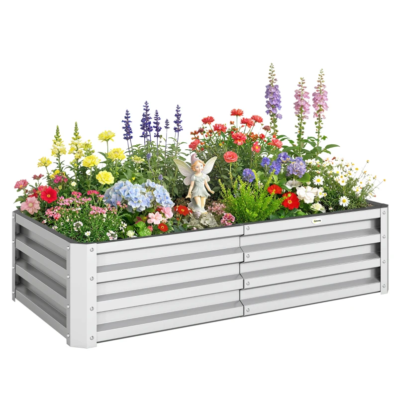 Outsunny Verhoogd Tuinbed Plantenbak, Weerbestendig, Open Bodem, Verzinkt Staal, 120 cm x 60 cm x 30,5 cm, Zilver