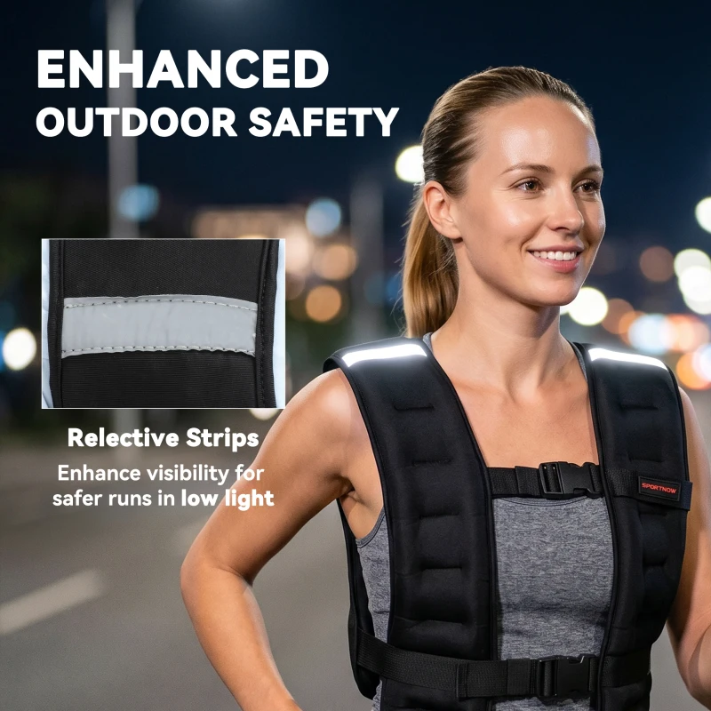 SPORTNOW Weighted Vest, 8 kg Weight Vest with Adjustable Straps, Reflective Strips, Black