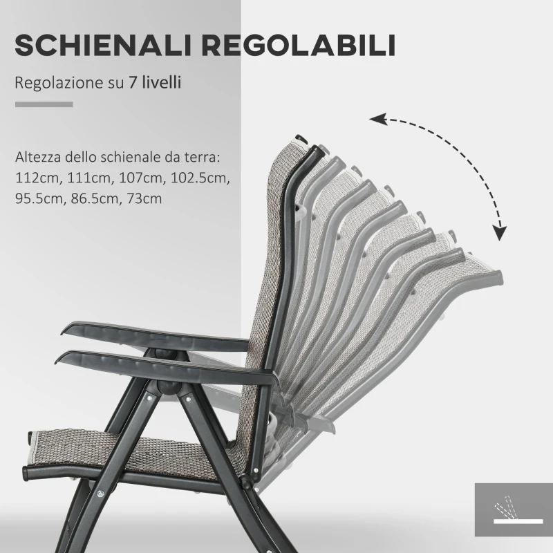Outsunny Set da 2 Sedie da Giardino Pieghevoli in Rattan PE, Schienale 7 Posizioni, 71x58x111cm