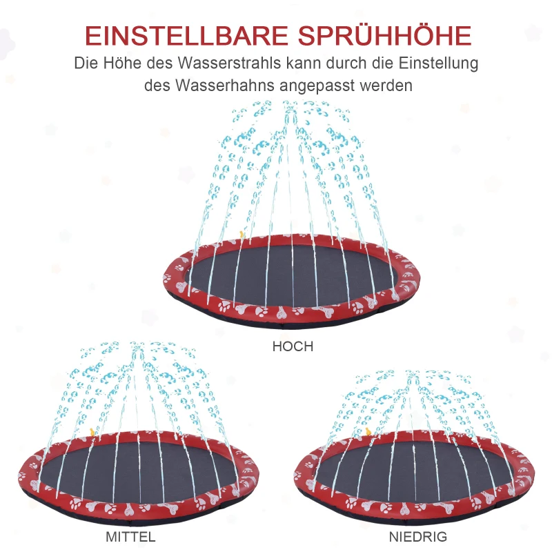 PawHut Hondenbad, met waterspuit, opvouwbaar, antislip, stevig, kunststof, Ø150 cm, Rood
