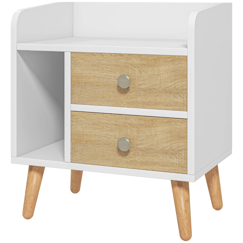 HOMCOM Mesilla de Noche con 2 Cajones Grandes y 1 Estante Abierto y Patas Elevadas de Pino Diseño Nórdico 43x30x49 cm