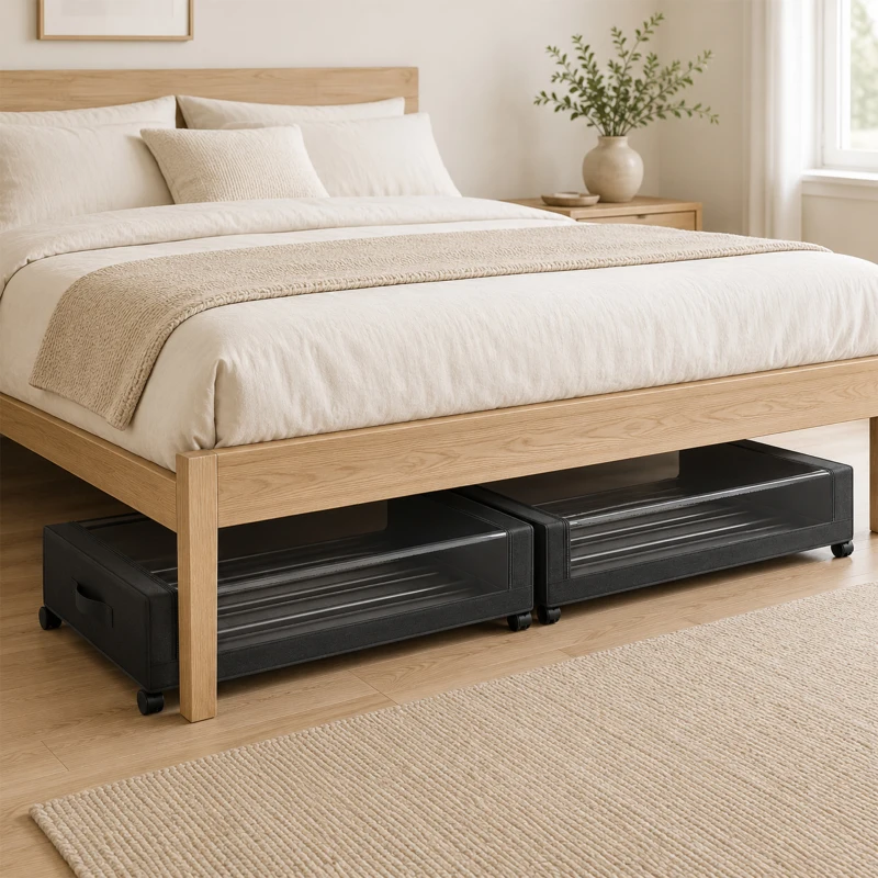 HOMCOM Caja de Almacenamiento Bajo Cama con Ruedas Pack de 2 40 L con Cremallera 78x44x16 cm Negro
