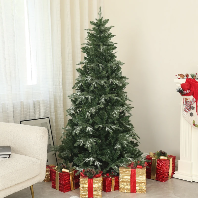 HOMCOM Brad de Crăciun înzăpezit cu 850 de ramuri și design pe secțiuni, din plastic și oțel, Ø110x180 cm, verde