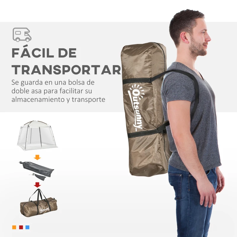 Outsunny Carpa de Jardín 3x3 m para 6-8 Personas con 4 Mosquiteras y 2 Puertas Protección UV50+ con Bolsa de Transporte Blanco