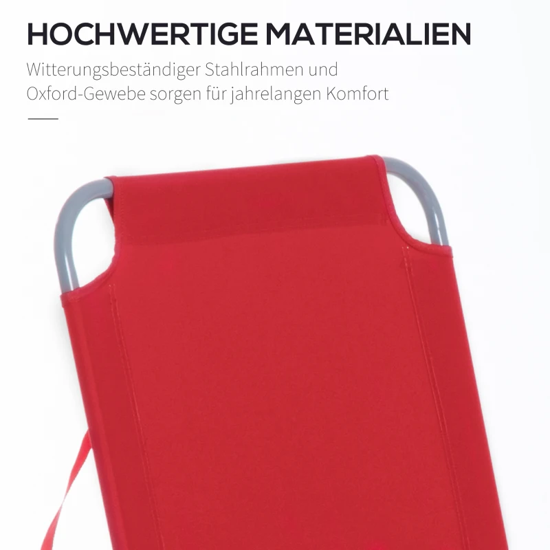 Outsunny Zonnebed, Opvouwbaar, Verstelbare Rugleuning, Roestvrij Metalen Frame, 187 x 55 x 24, Rood