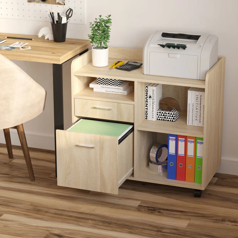 Vinsetto Support d'imprimante - Caisson d'organisation de Bureau Roulant - Dim. 80l x 40P x 72H cm en Bois Chêne clair