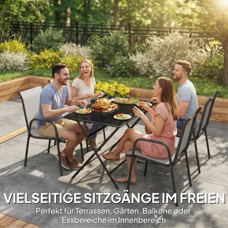 Outsunny Tuinstoelen 4-delige Set Stapelbare Terrasstoelen met Ademend Rugvlak, Armleuningen 120 kg Draagvermogen