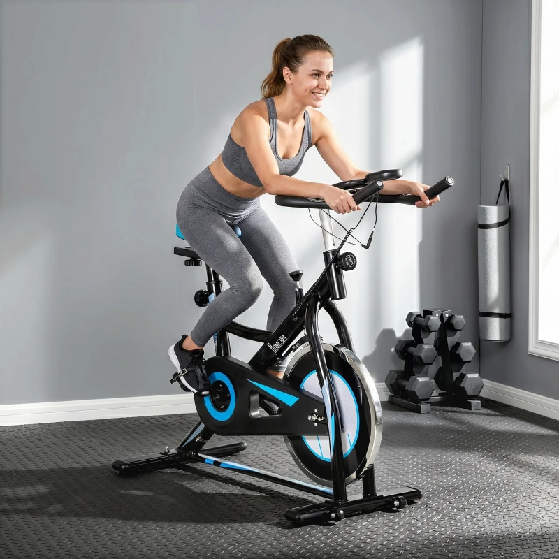 HOMCOM Stationary Exercise Bike, 8kg Flywheel Indoor Cycling Workout Fitness Bike, Adjustable Resistance Cardio Exercise Machine w/ LCD Monitor Pad and Phone Holder for Home, Gym, Office, Black