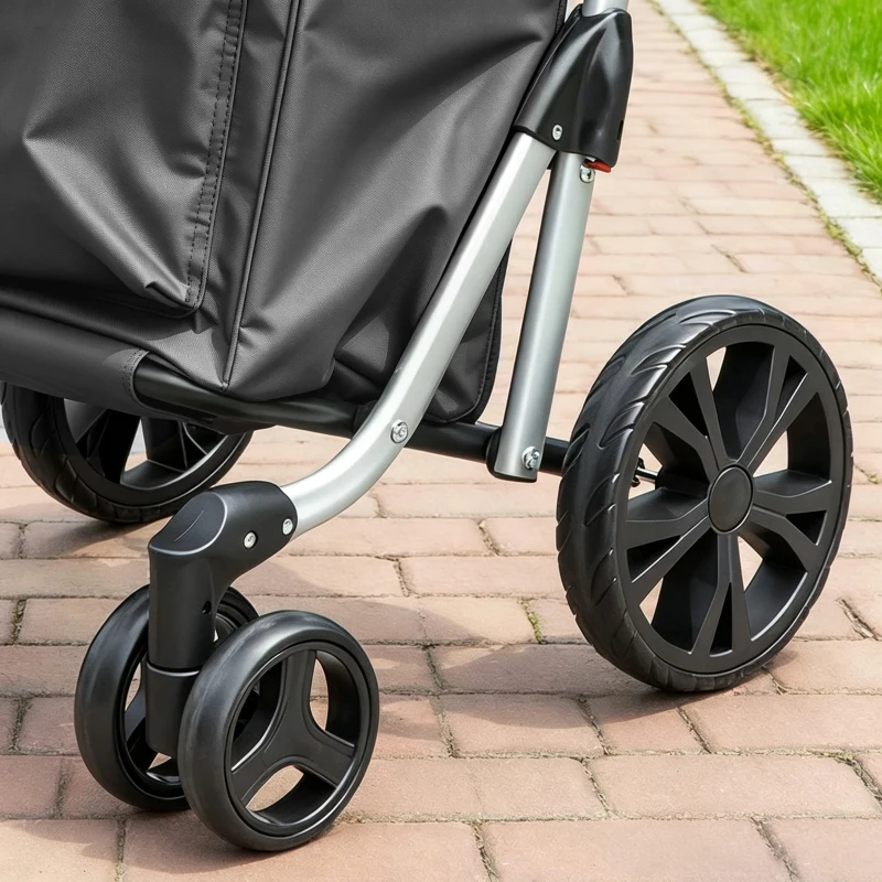 HOMCOM Boodschappentrolley met 46 liter tas, opvouwbare boodschappenwagen met koeltas, verstelbare handgreep, aluminium frame, donkergrijs