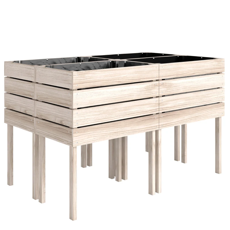 Outsunny 4-delig verhoogd bloemenbed van hout 4 combinatiemodi tuinbalkon 50 x 30 x 60 cm naturel