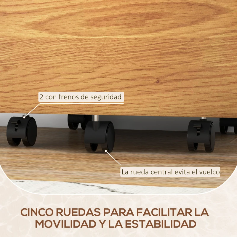 HOMCOM Mueble Archivador con Ruedas 2 Cajones Barra Colgante para Carpetas A4 y Carta Cerradura 42x40x60 cm Blanco y Natural