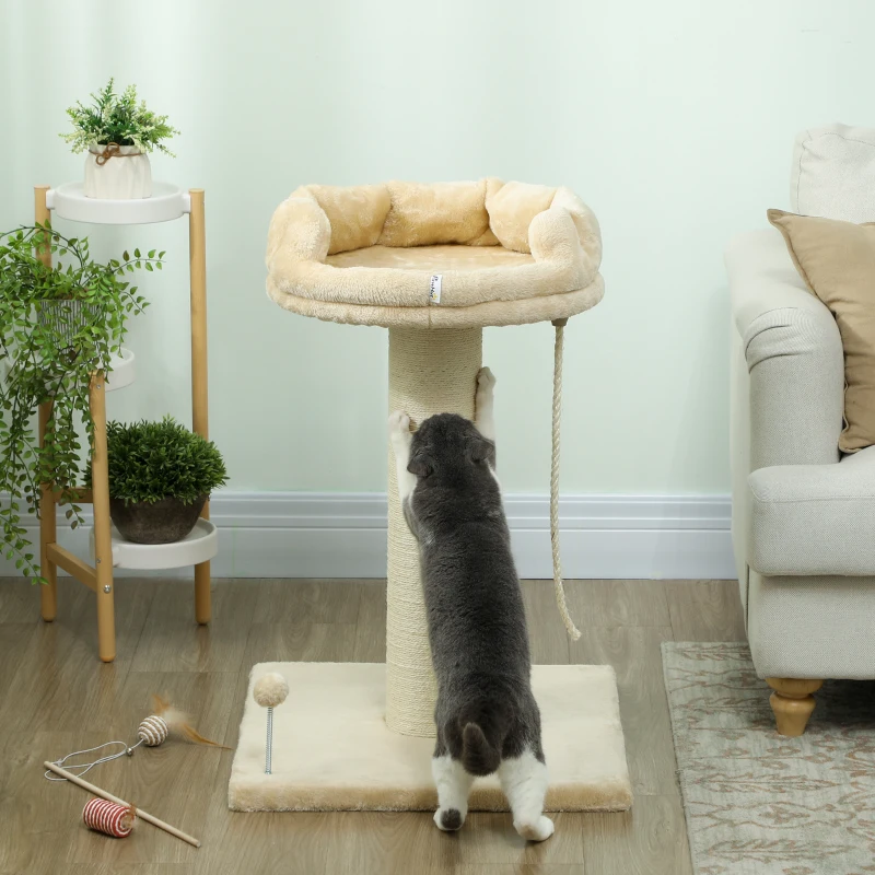 PawHut Krabpaal Kattenboom Kattenbed, 1 kattenbed, inclusief kattenspeelgoed, 55 cm x 55 cm x 83 cm, Beige(m-7)