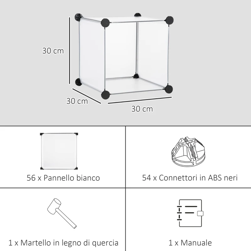 HOMCOM Mobile Scarpiera Modulare Salvaspazio, 16 Cubi 30x30x30 cm in Acciaio e PP, 125x32x125 cm, Trasparente