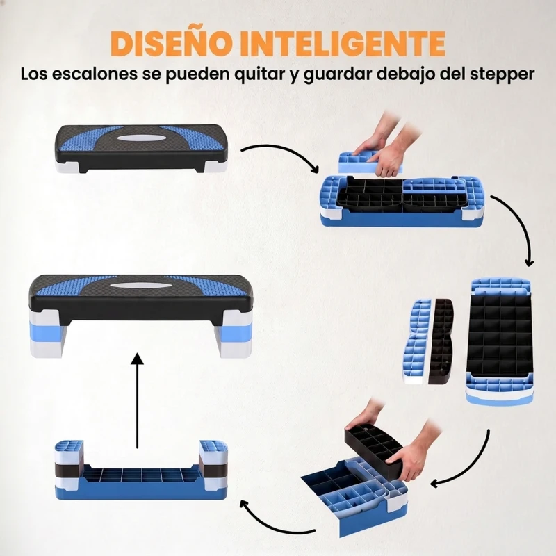 HOMCOM Step de Aeróbic, Step para Fitness Antideslizante con Altura Regulable 3 Niveles de 10/15/20 cm, Tabla Plataforma Stepper para Ejercicio en Casa Gimnasia, Carga 150 kg 80x31x20 cm, Azul