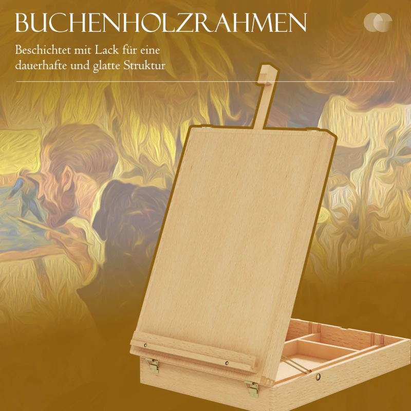 HOMCOM Tafel Schildersezel - Opvouwbare Ezel Box van Beukenhout, 27cm x 41,5cm x 74,5cm, Natuur