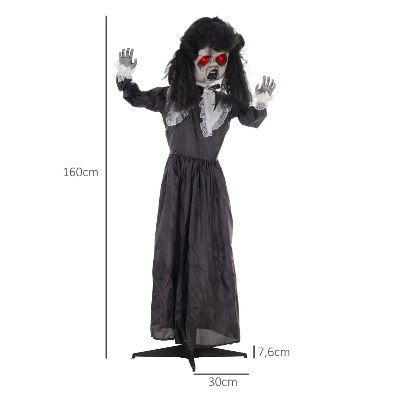 HOMCOM Horrorpop, Halloweenversiering, griezelige stem & muziek, rode ogen, beweeglijk, 160 cm