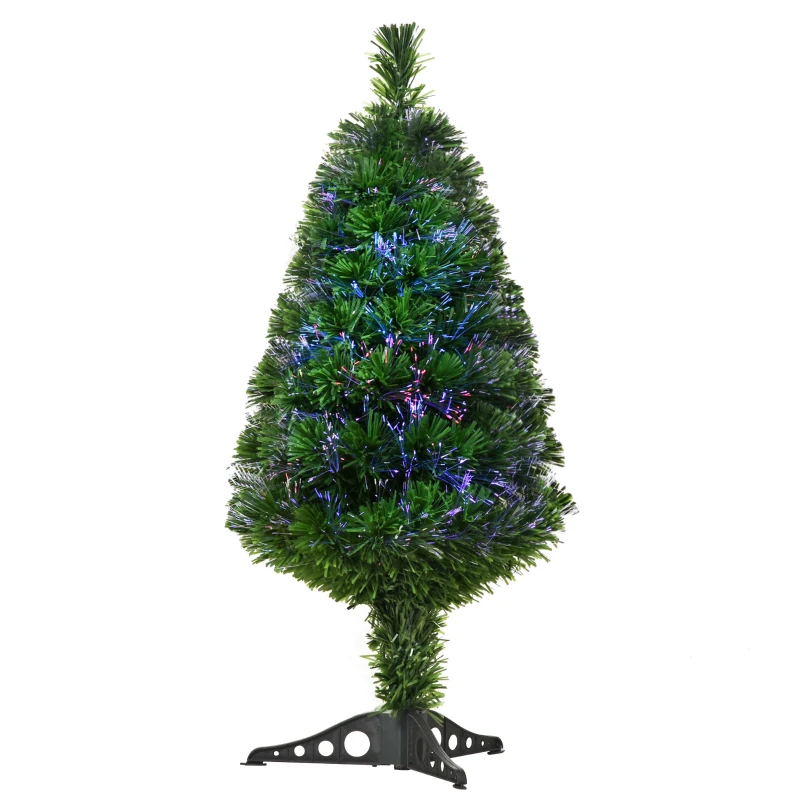 HOMCOM Árbol de Navidad de 90 cm Árbol Artificial de Fibra Óptica de 4 Colores con Soporte Ø48x90cm Verde