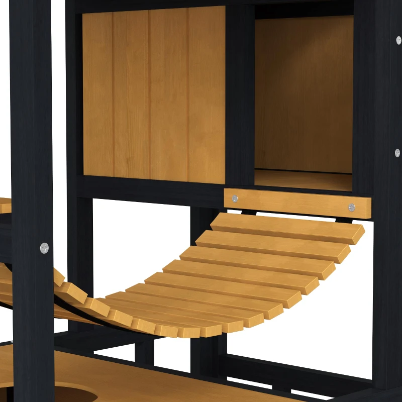 PawHut Kattenhuis, Kattenparadijs met Platformen, Hangbrug en Kattenholen, Geschikt voor tot 2 Katten, Hout