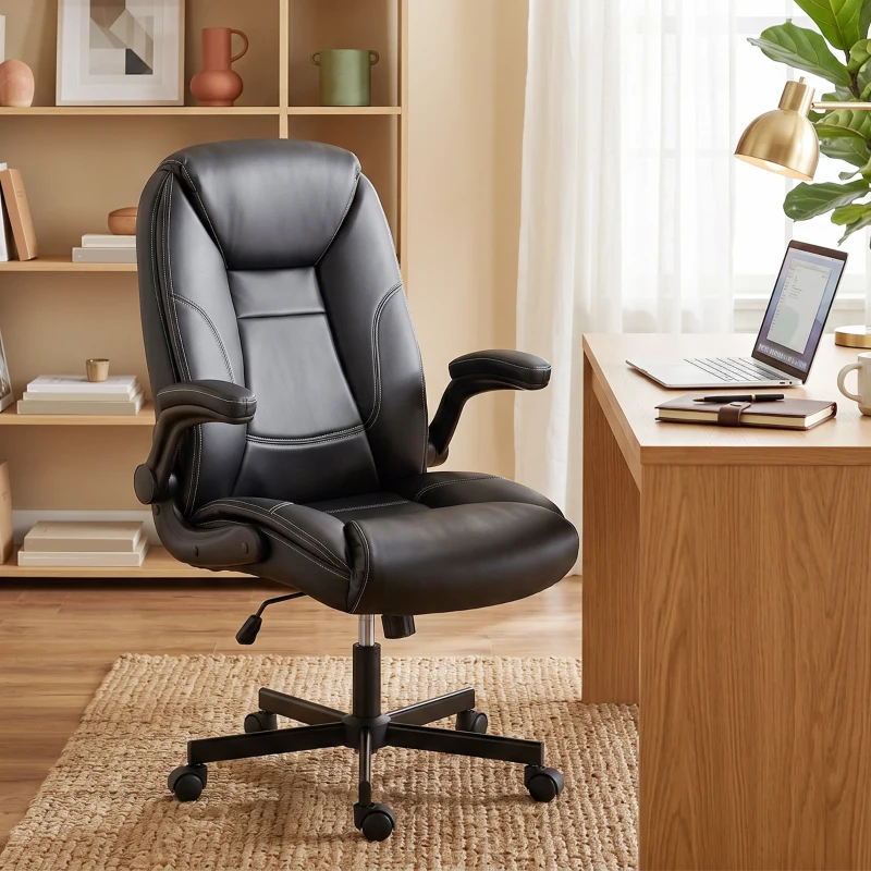 HOMCOM Chaise bureau ergonomique fauteuil de bureau accoudoirs relevables hauteur réglable fonction bascule noir
