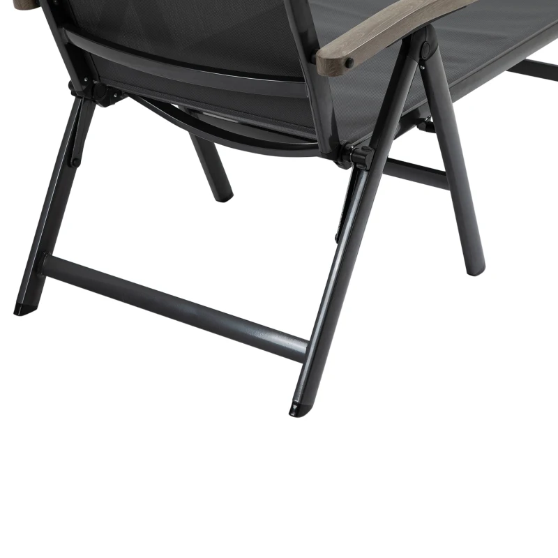 Outsunny Set of 2 Outdoor Folding Sun Loungers, 5-Position Adjustable Chaise Lounge Chairs with Aluminium Frame for Patio, Garden, Grey