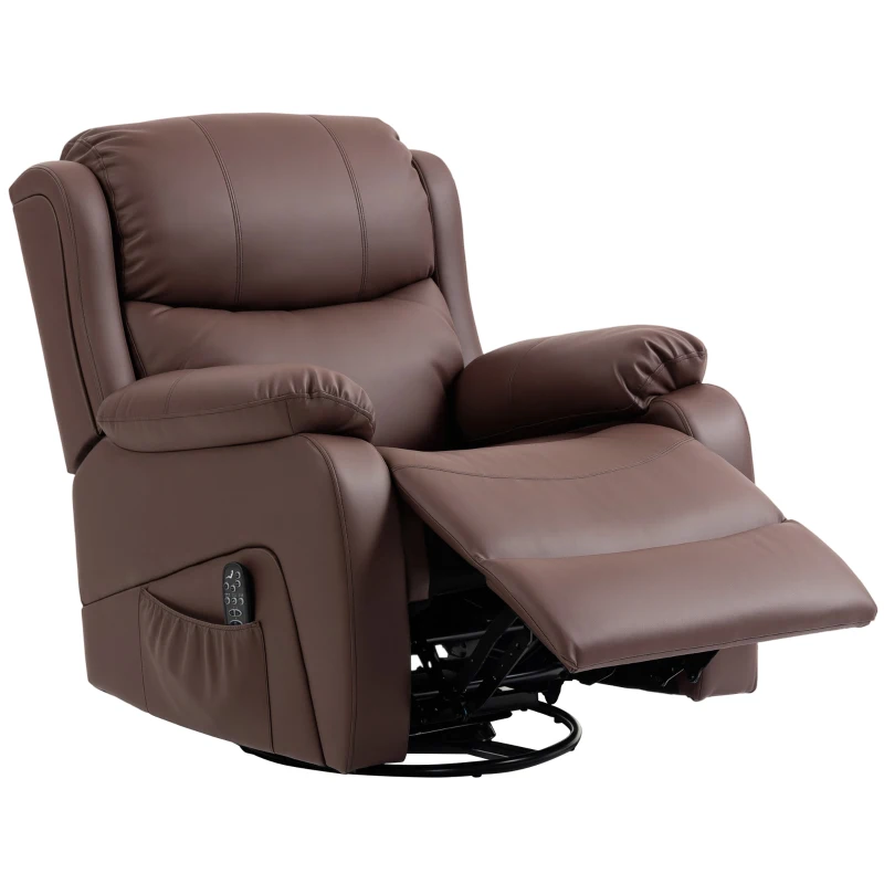 HOMCOM Poltrona Relax Reclinabile con 8 Punti Massaggianti, Riscaldanti e Poggiapiedi, 87x97X100 cm, Marrone