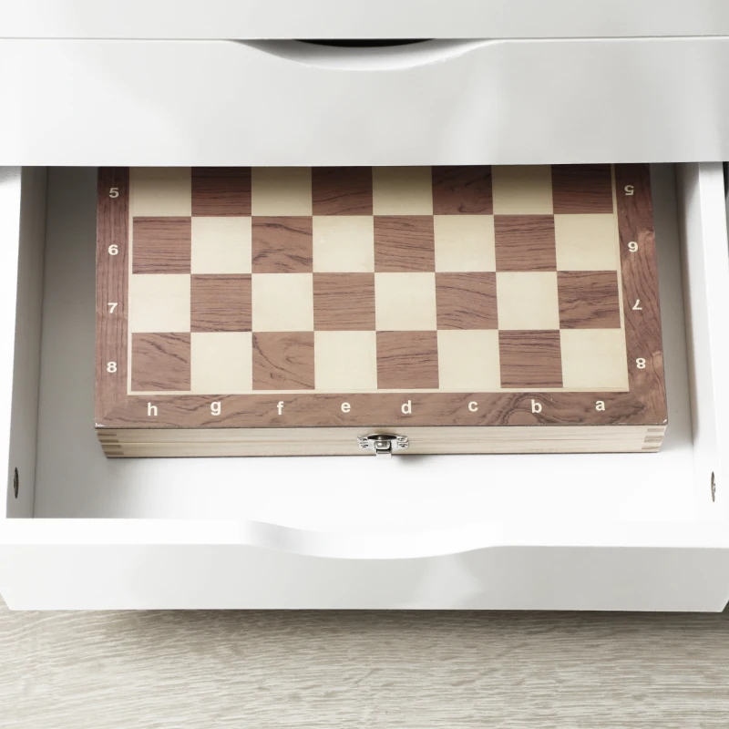 Vinsetto Cassettiera da Ufficio con 4 Ruote 4 Ripiani 3 Cassetti, Legno Bianco