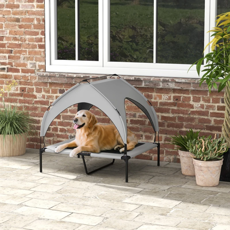 PawHut Hondenbed met Dak, Ademend, Waterafstotend, tot 30 kg, 91 x 76 x 89 cm, Lichtgrijs