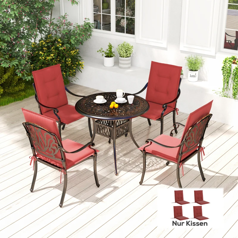 Outsunny 4-delige Set Stoelkussens 108 x 50 x 5 cm met Bevestigingsbanden, voor Binnen en Buiten Wijnrood
