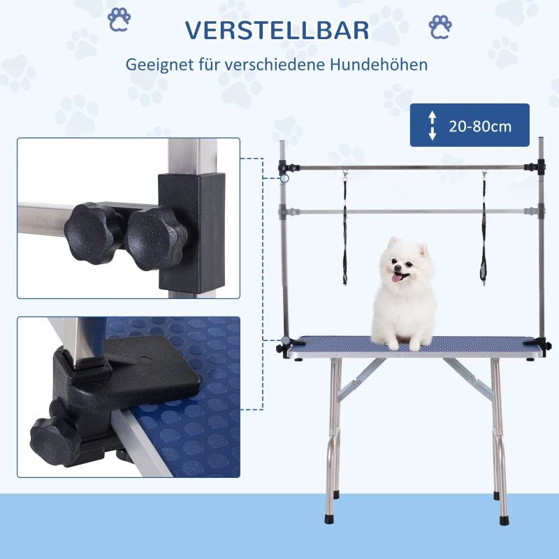 PawHut Trimtafel, scheertafel in hoogte verstelbaar met ondermand voor honden inklapbaar blauw(m-4)