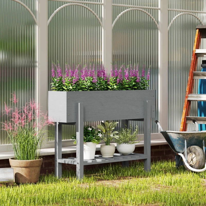 Outsunny Horta Vertical de Madeira Mesa de Cultivo com Prateleira Floreira Elevada para Cultivos de Flores Vegetais 100x30x70,5 cm Cinza