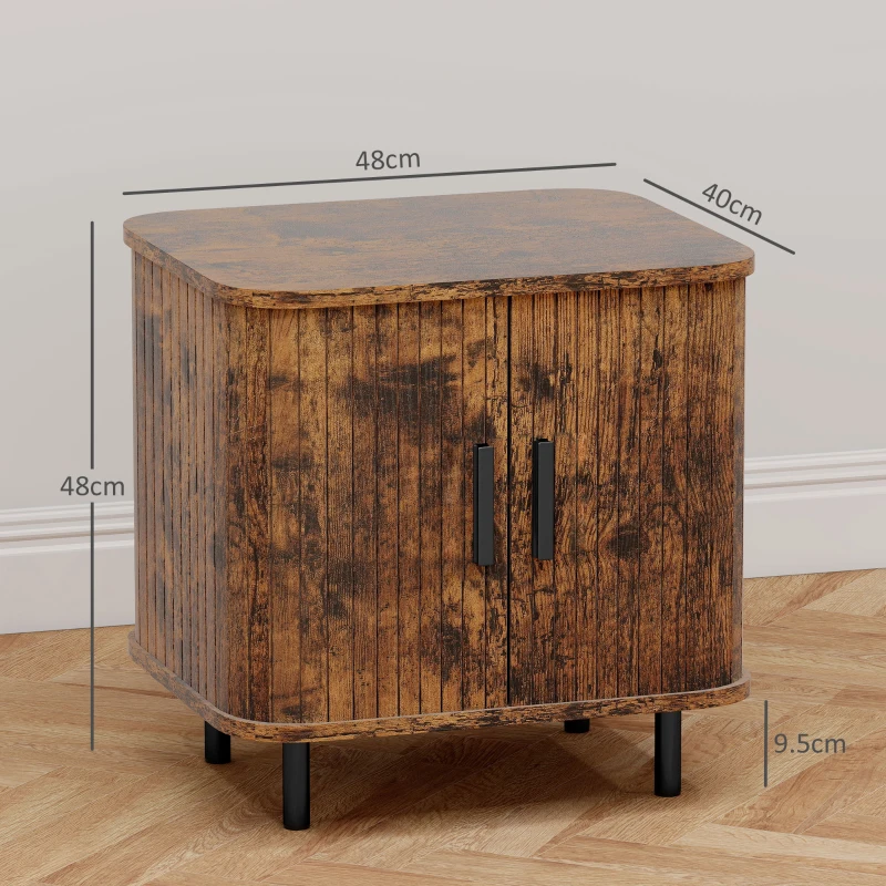 HOMCOM Nightstand with Sliding Doors and Metal Legs Rustic Brown