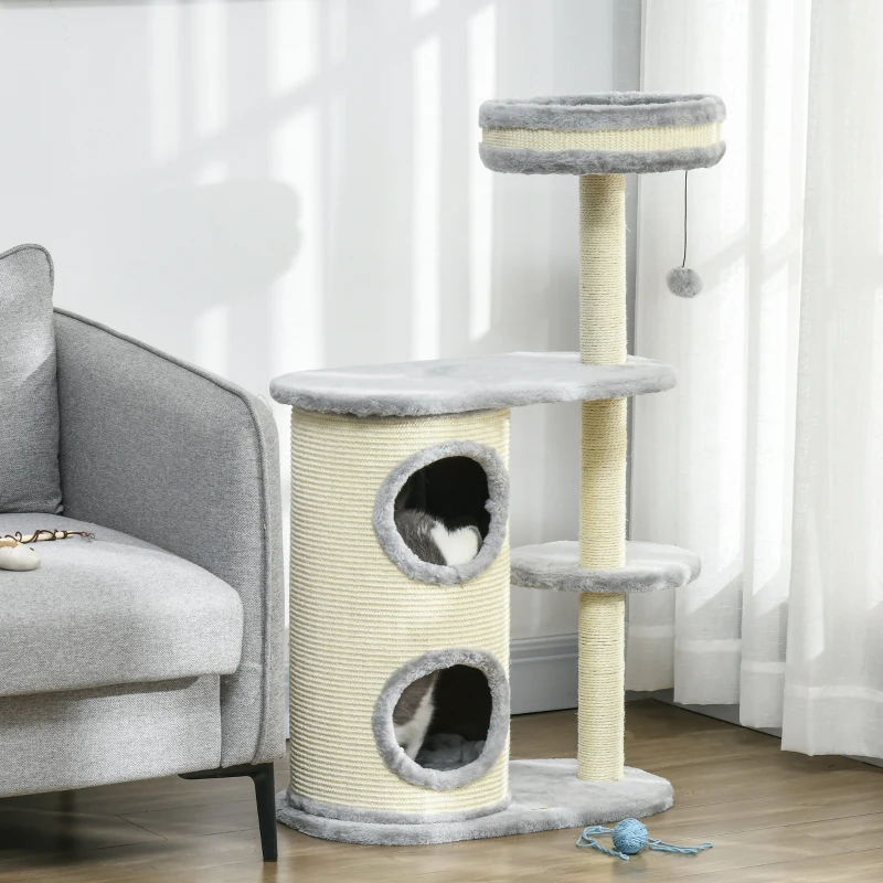 PawHut Krabpaal met Krabton, 1 Kattenbed en Kattenspeelgoed, 59 cm x 35 cm x 100 cm, Grijs