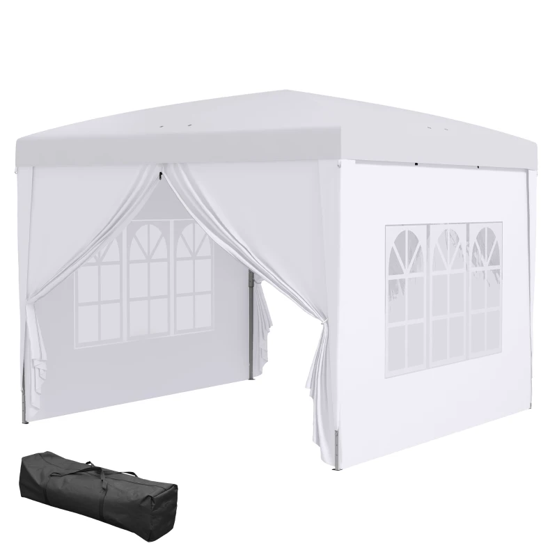 Outsunny Paviljoen, Partytent, 4 afneembare zijwanden, 2 ramen, metalen frame, 2,95 x 2,95 m, Wit