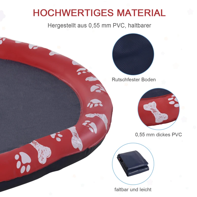 PawHut Hondenbad, met waterspuit, opvouwbaar, antislip, stevig, kunststof, Ø150 cm, Rood