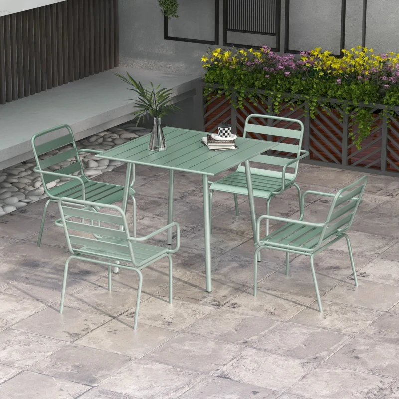 Outsunny 5-delige tuinzitgroep Outdoor zitgroep tuinmeubelset, weerbestendig, modern design, 80 x 80 x 74 cm, Groen