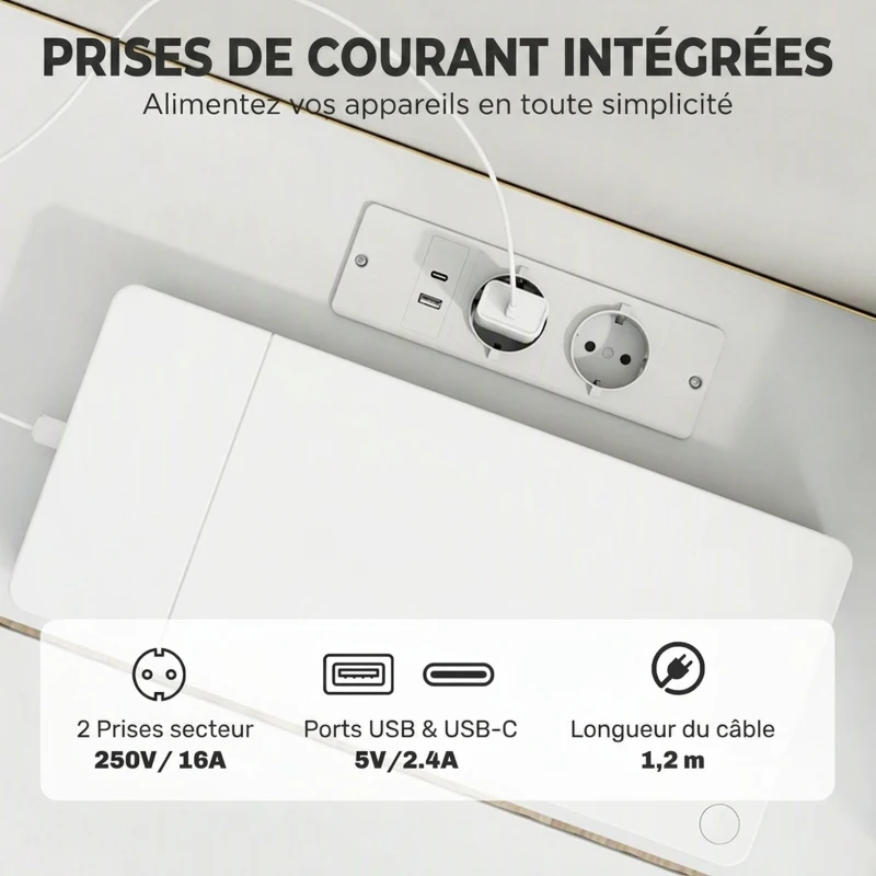 HOMCOM Meuble TV Suspendu Flottant 160 cm avec Éclairage LED et Prises, Meuble Télé pour Téléviseur 72 Pouces, Blanc