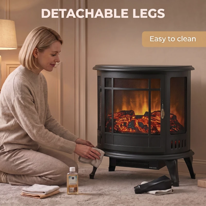 HOMCOM Electric Fireplace Stove, Freestanding Electric Fire Heater with Realistic LED Flame, 2000W, Black