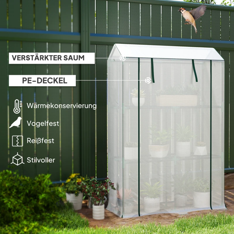 Outsunny Kas met 3-laags Schap, UV-bestendige Plastic Afdekking, Roldeur, 100 x 40 x 150 cm, Wit
