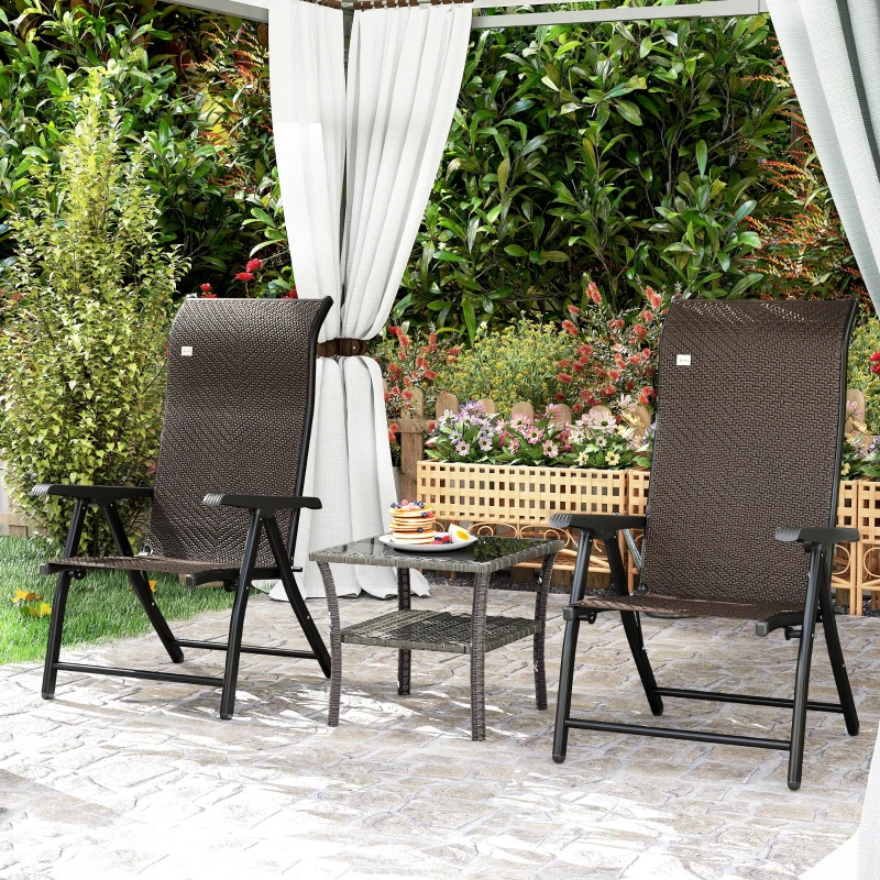 Outsunny Set da 2 Sedie da Giardino Pieghevoli in Rattan PE, Schienale 7 Posizioni, 71x58x111cm