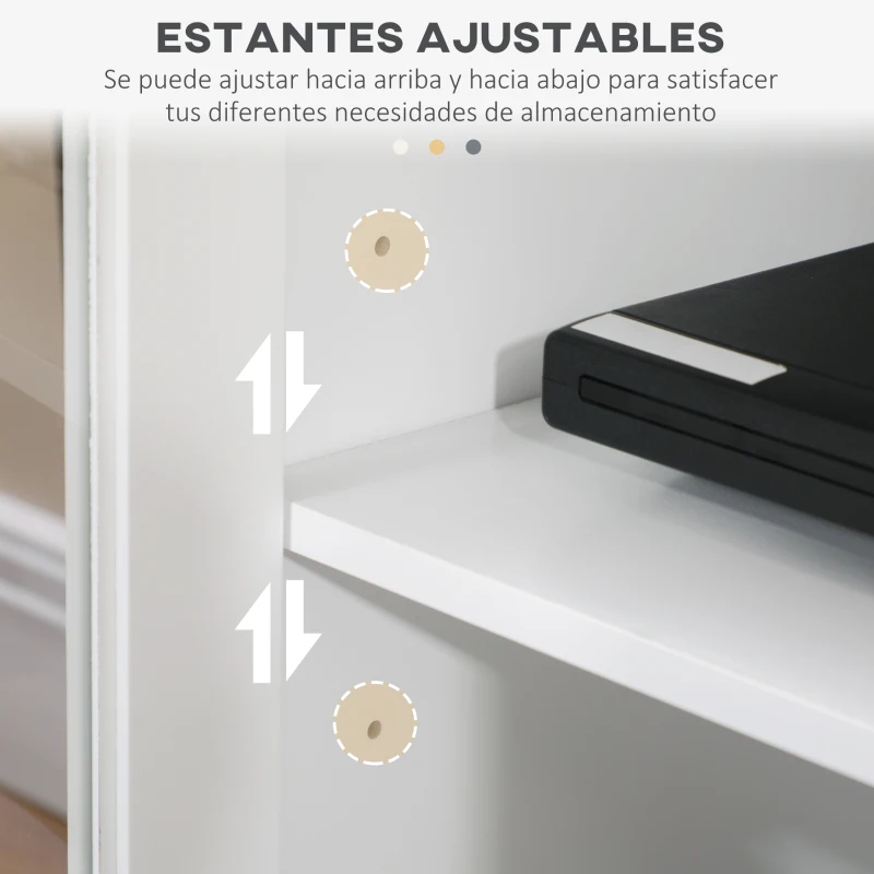 HOMCOM Mueble TV de Salón Mesa para Televisores de hasta 58" con 4 Puertas de Vidrio Estantes Ajustables 130x35x60 cm Blanco