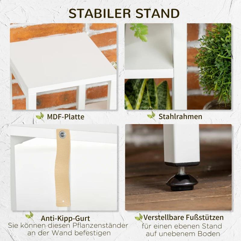 Outsunny Bloemenstandaard, Plantenstandaard, 7 Niveaus, voor Binnen- en Buitengebruik, Staal, wit, 65 x 23 x 94,5 cm