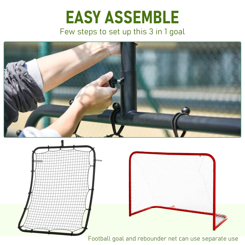 HOMCOM 3-In-1 Football Goal Net, Basketball Hoop, Rebounder Target Netting Teens Adult Practice Play Sports Fun