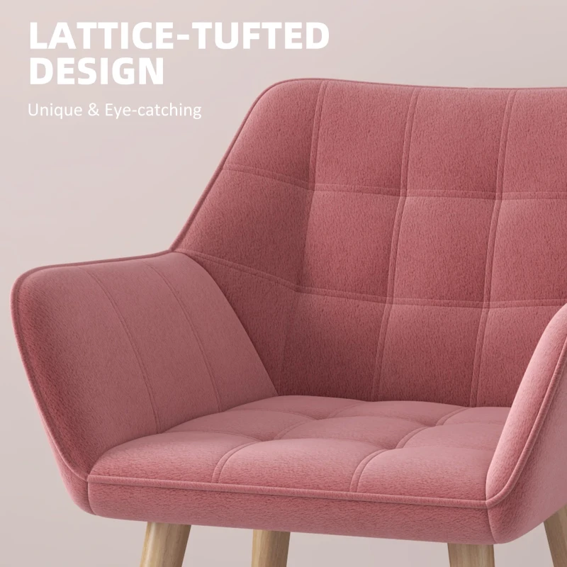 Set of 2 Accent Chair, Arm Chair with Slanted Back, Thick Padding and Rubber Wooden Legs for Living Room, Pink