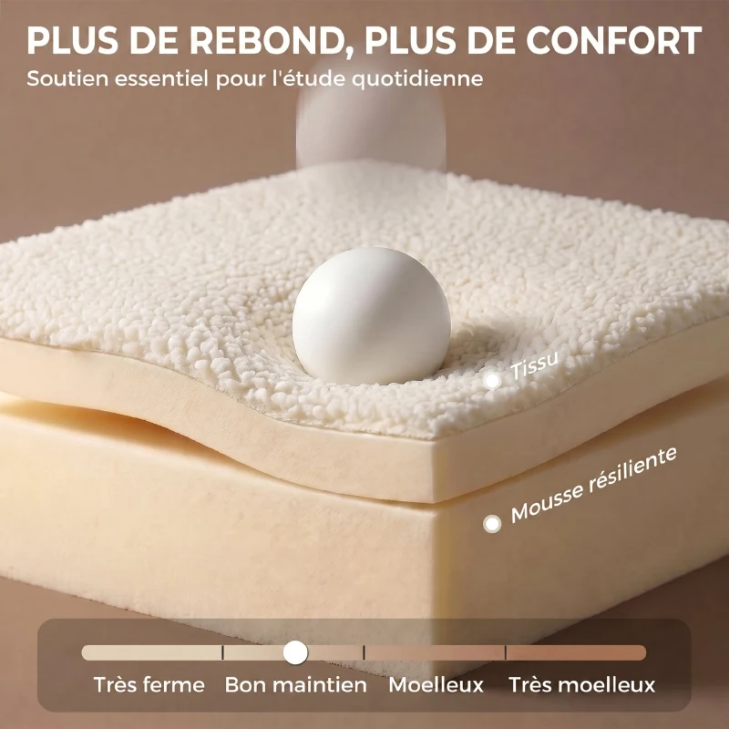 HOMCOM Chaise de Bureau Ergonomique, Fauteuil de Bureau Inclinable en Tissu Bouclette Sans Accoudoirs, Hauteur Réglable, Crème