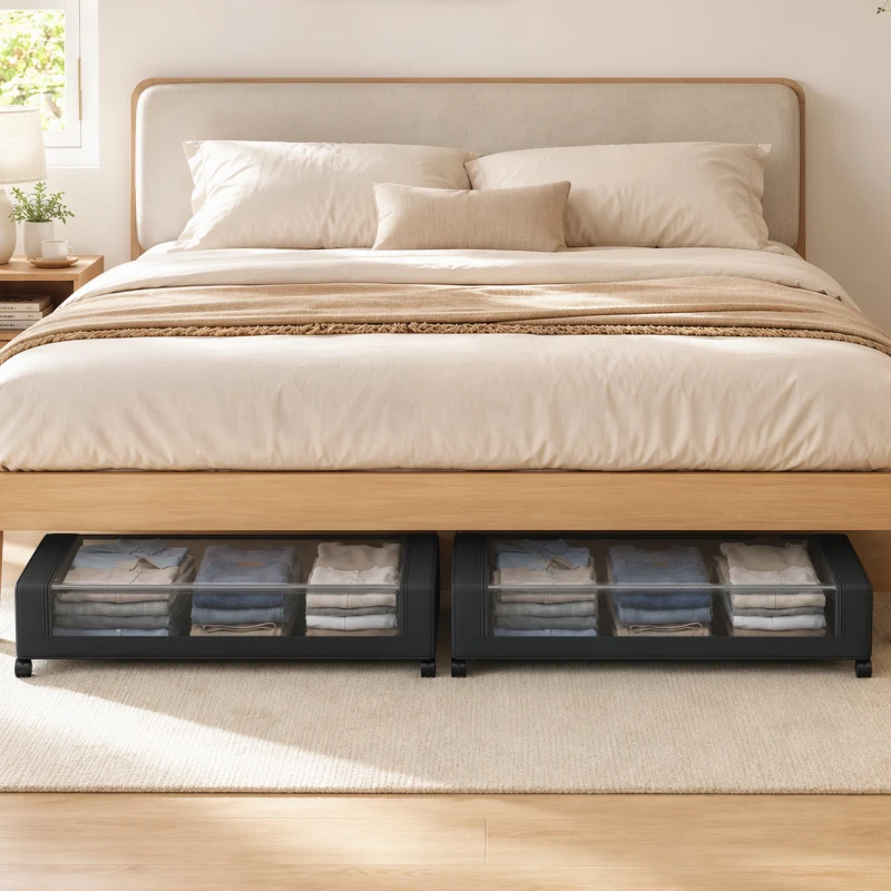 HOMCOM Caja de Almacenamiento Bajo Cama con Ruedas Pack de 2 40 L con Cremallera 78x44x16 cm Negro