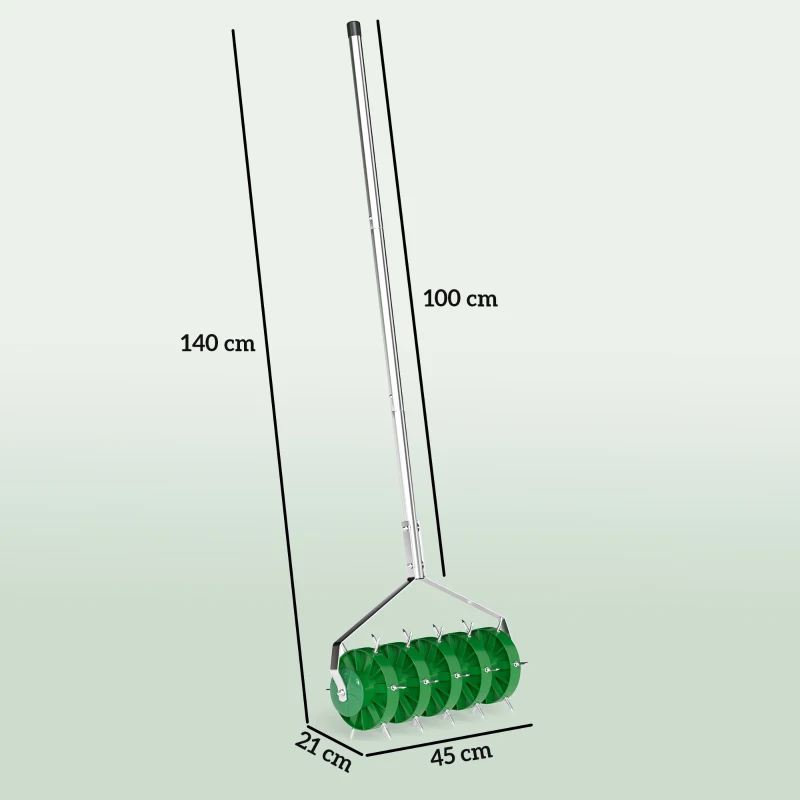 Outsunny Handmatige Gazonbeluchter Verticuteerder 45cm Breed met 30 Stalen Spikes, Donkergroen