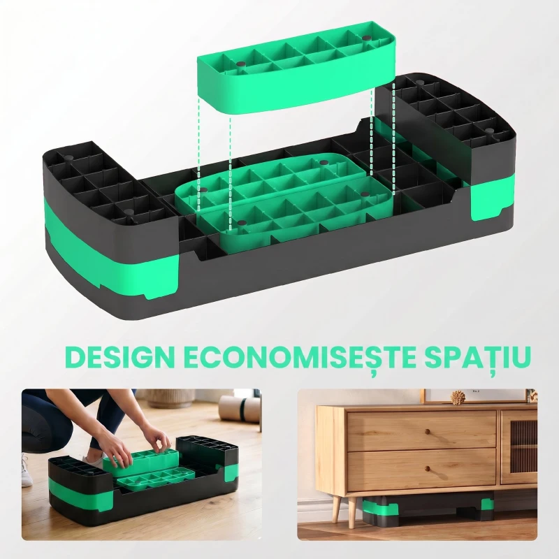 SPORTNOW Stepper aerobic reglabil, cu extensii pentru ridicare, platformă step aerobic pentru antrenamente acasă, fitness, cardio și forță, pentru bărbați și femei, înălțime 10/15/20cm, verde