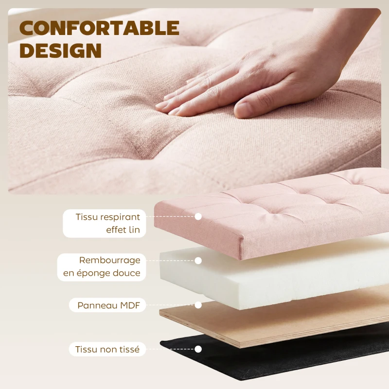 HOMCOM Banc de Rangement, Pouf de Rangement Pliable, Bout de Lit, Repose-Pieds avec Couvercle, 76L x 38l x 38H cm, Rose