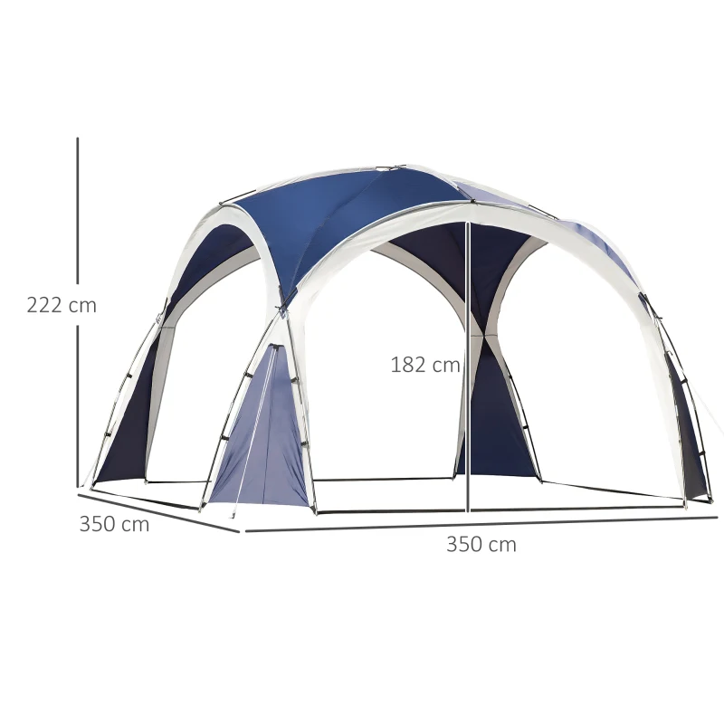 Outsunny Koepeltent voor 6-8 personen, paviljoen, bescherming tegen zon en motregen, 3,5 x 3,5 x 2,22 m, blauw+grijs